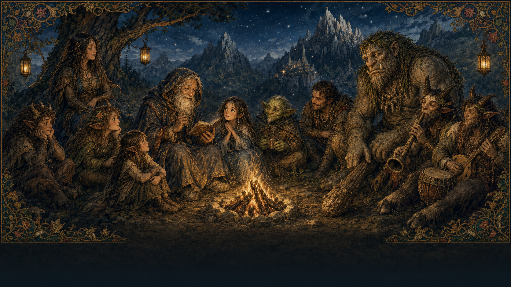 Annalise, Zyx, Old Man Nomi, the hybrid children, and their new neighbors gathered warmly around the Irondale campfire