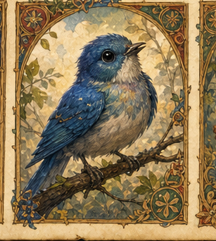 Bluebird perched in the wet pine